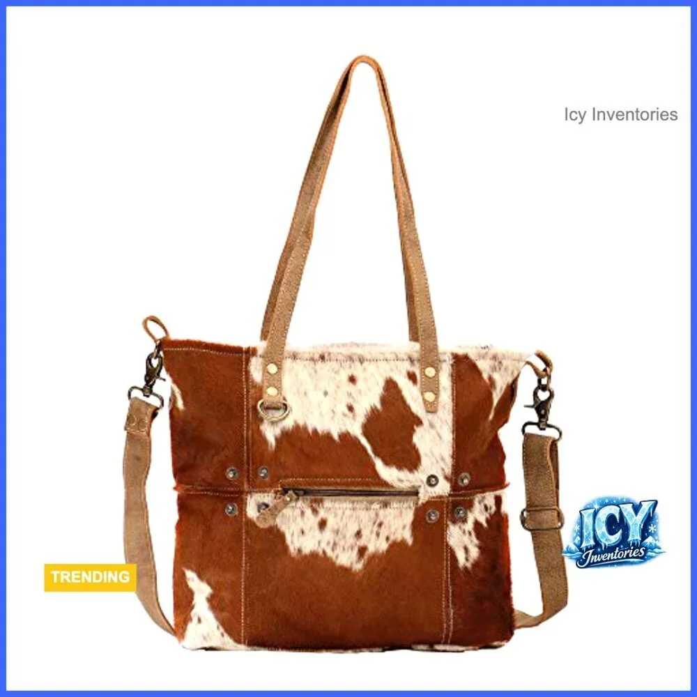 Genuine Leather Straps Cowprint Purse Over The Shoulder Tote